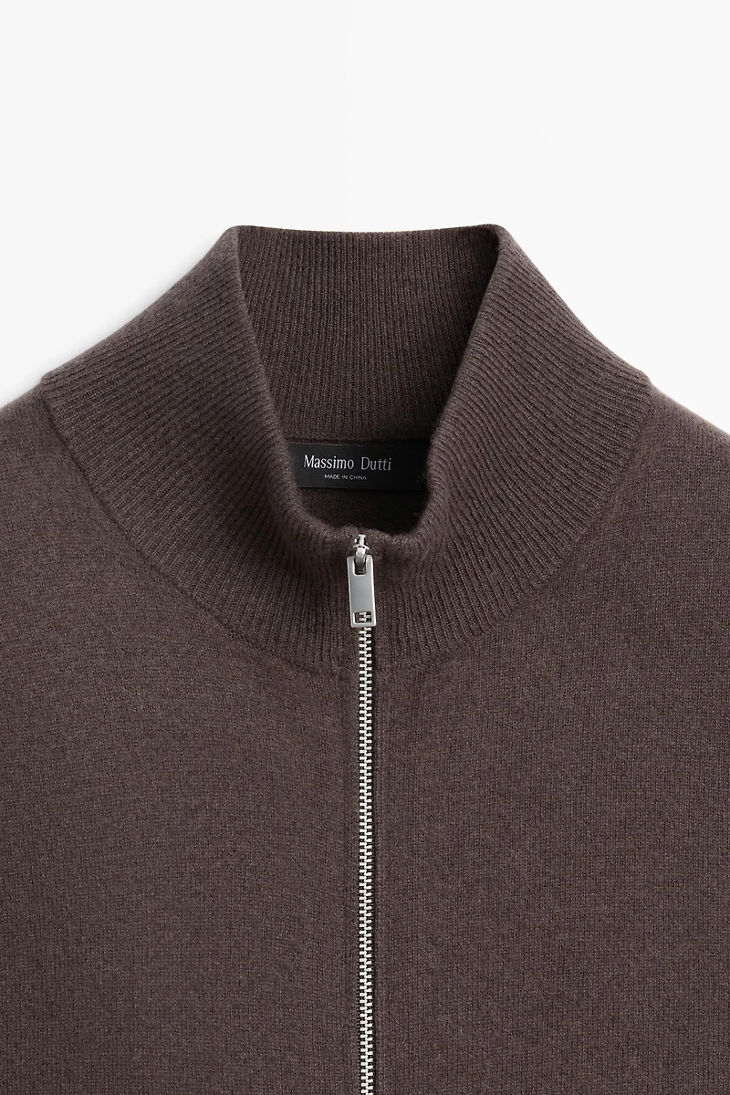 Wool blend zip-detail cardigan