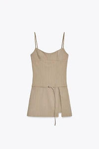 STRIPED BELTED SHORT JUMPSUIT