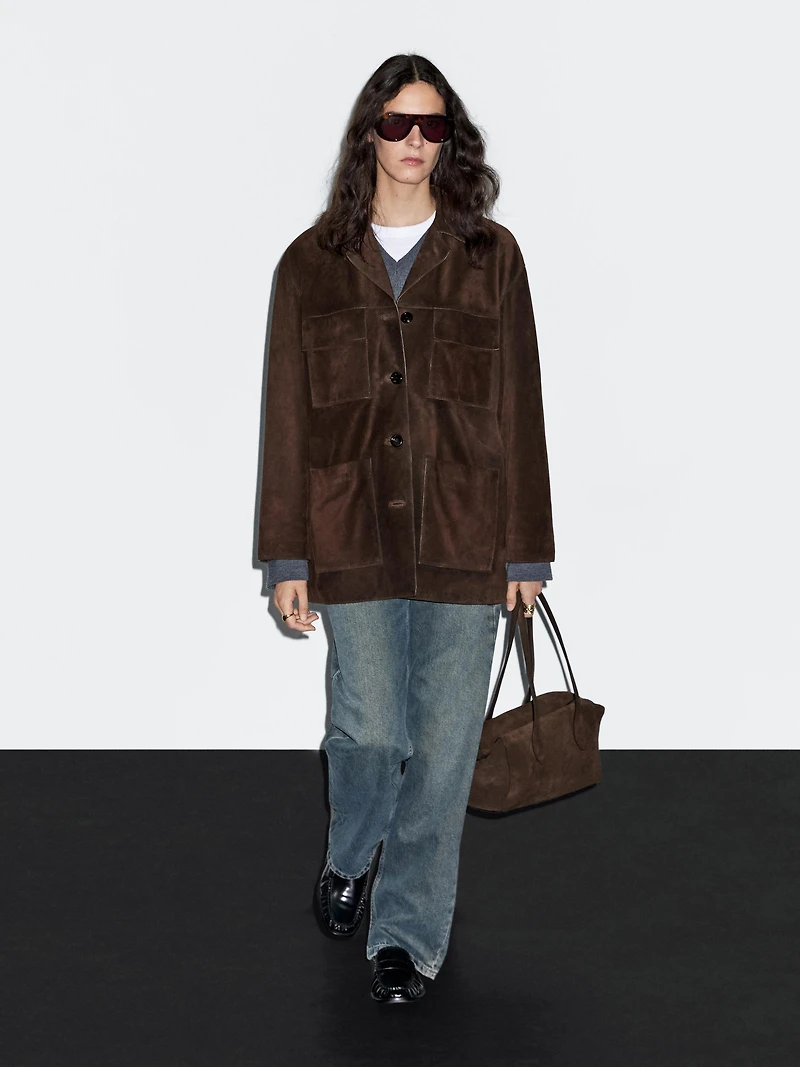 Split suede leather jacket with pockets