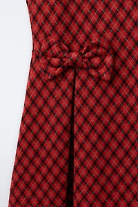 BOW TRIM PLAID DRESS