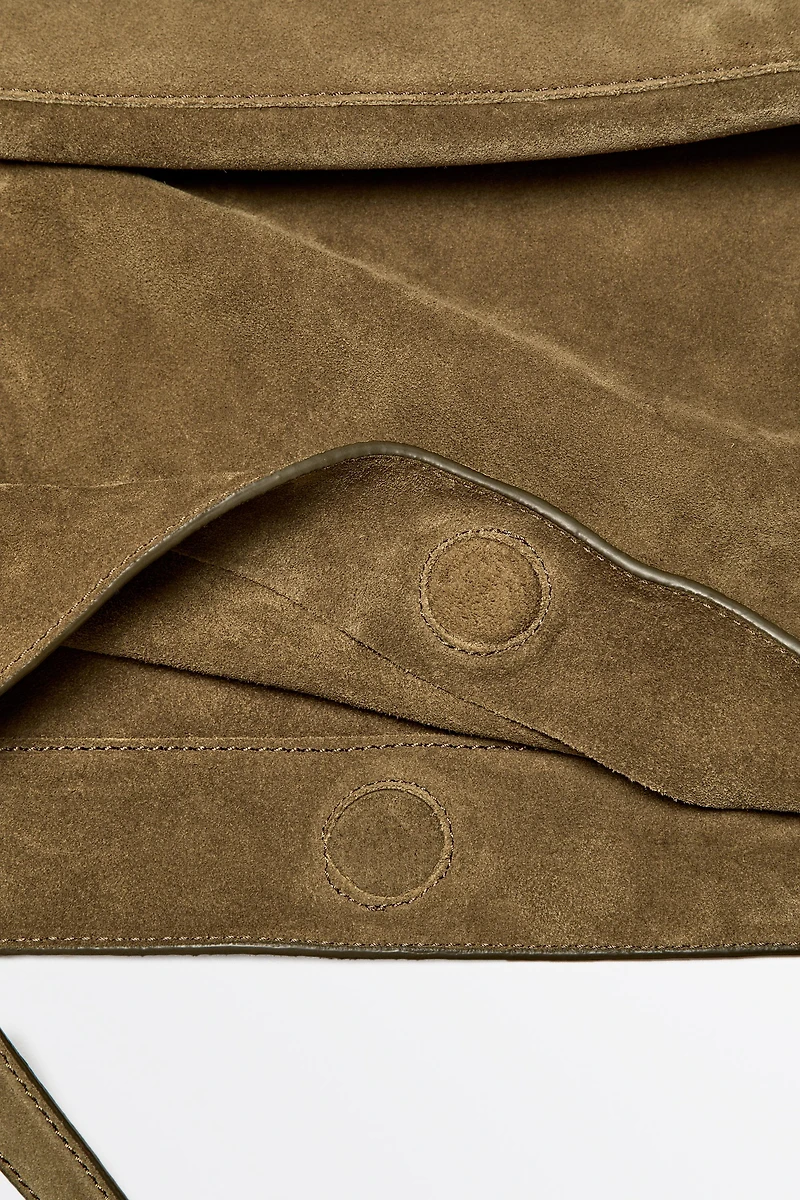Distressed split suede leather bucket bag