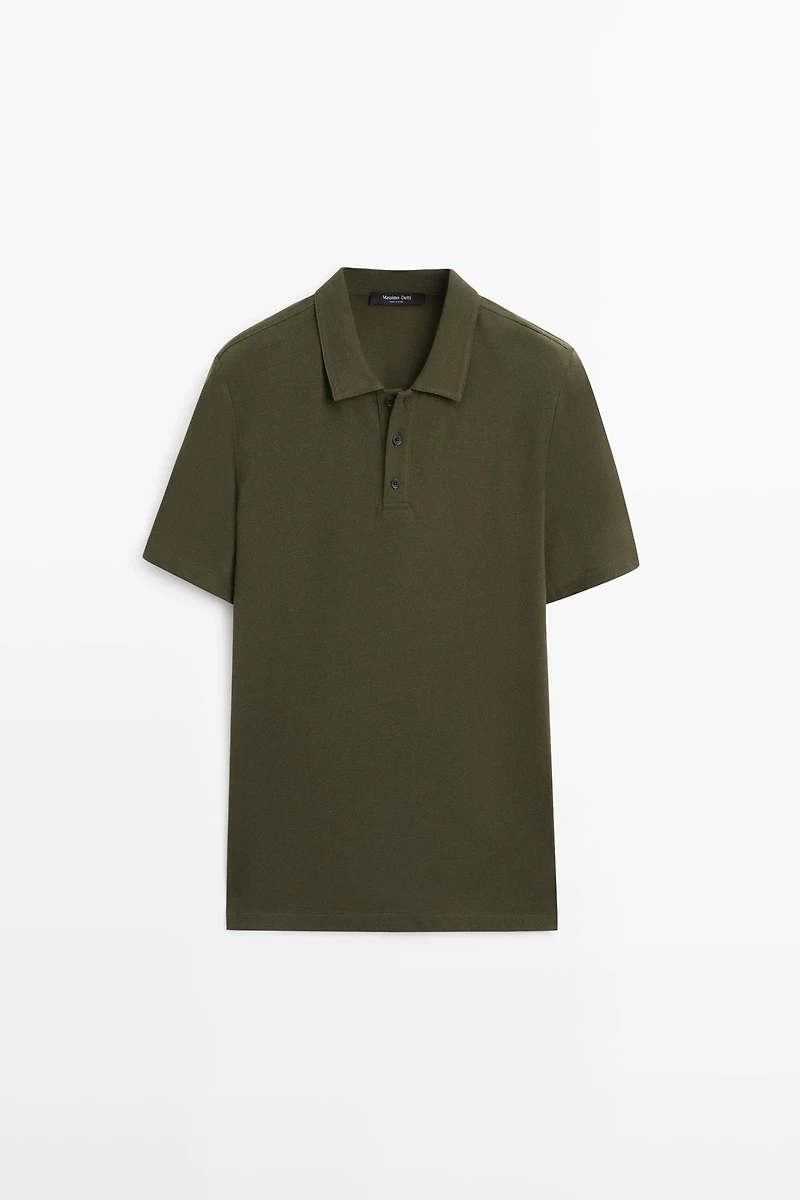 Micro-textured cotton blend polo shirt
