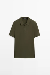 Micro-textured cotton blend polo shirt