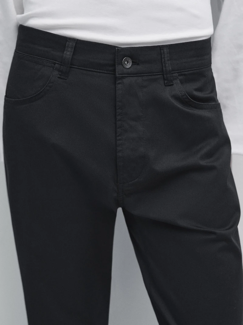 Slim-fit lightweight textured weave denim trousers