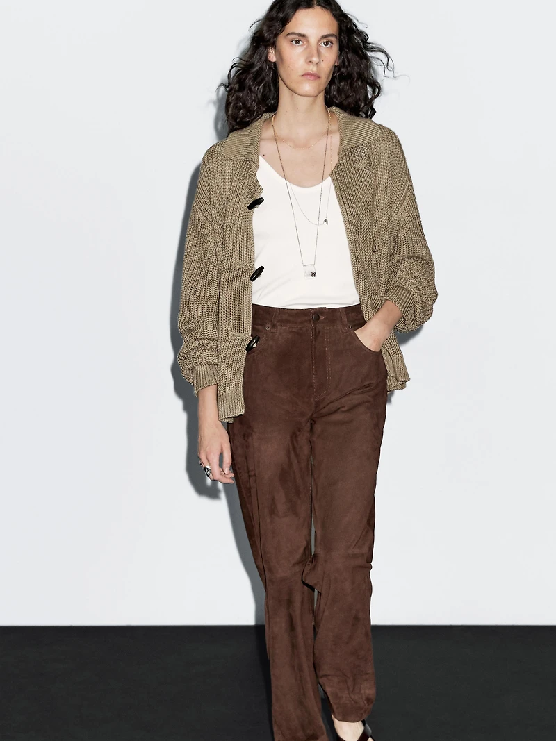 Mercerised cotton cardigan with horn button detail