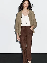Mercerised cotton cardigan with horn button detail