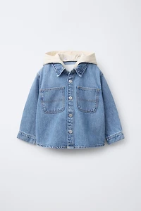 REMOVABLE HOOD DENIM OVERSHIRT