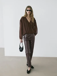 Flowing surplice polka dot blouse