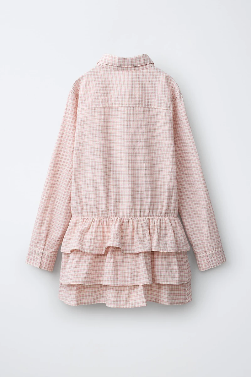 ROBE CHEMISE À CARREAUX ET VOLANTS
