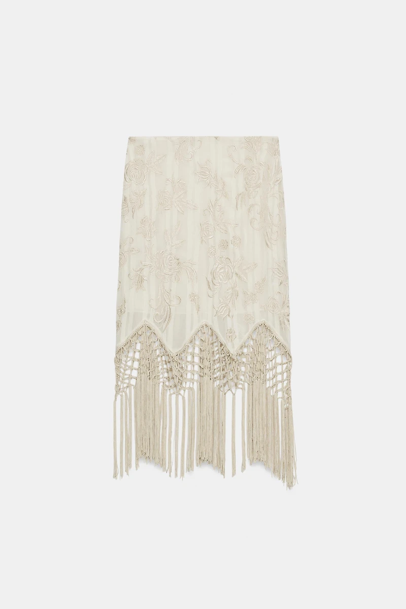 ZW COLLECTION EMBROIDERED FRINGED SKIRT