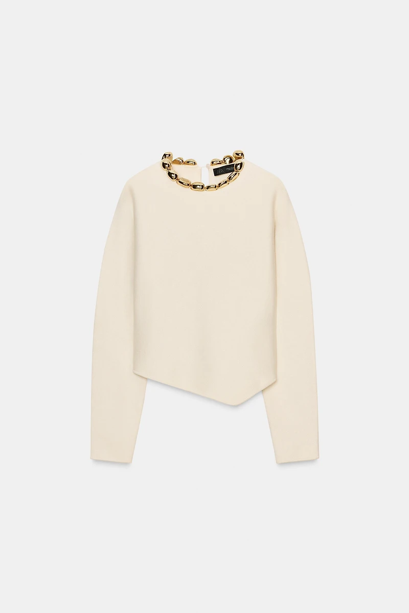 KNIT BEADED NECK JUMPER