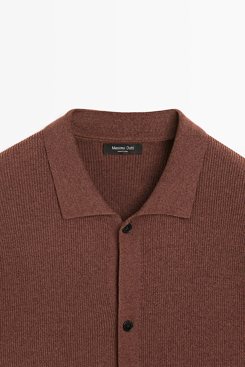 Polo en maille de lin à col chemise