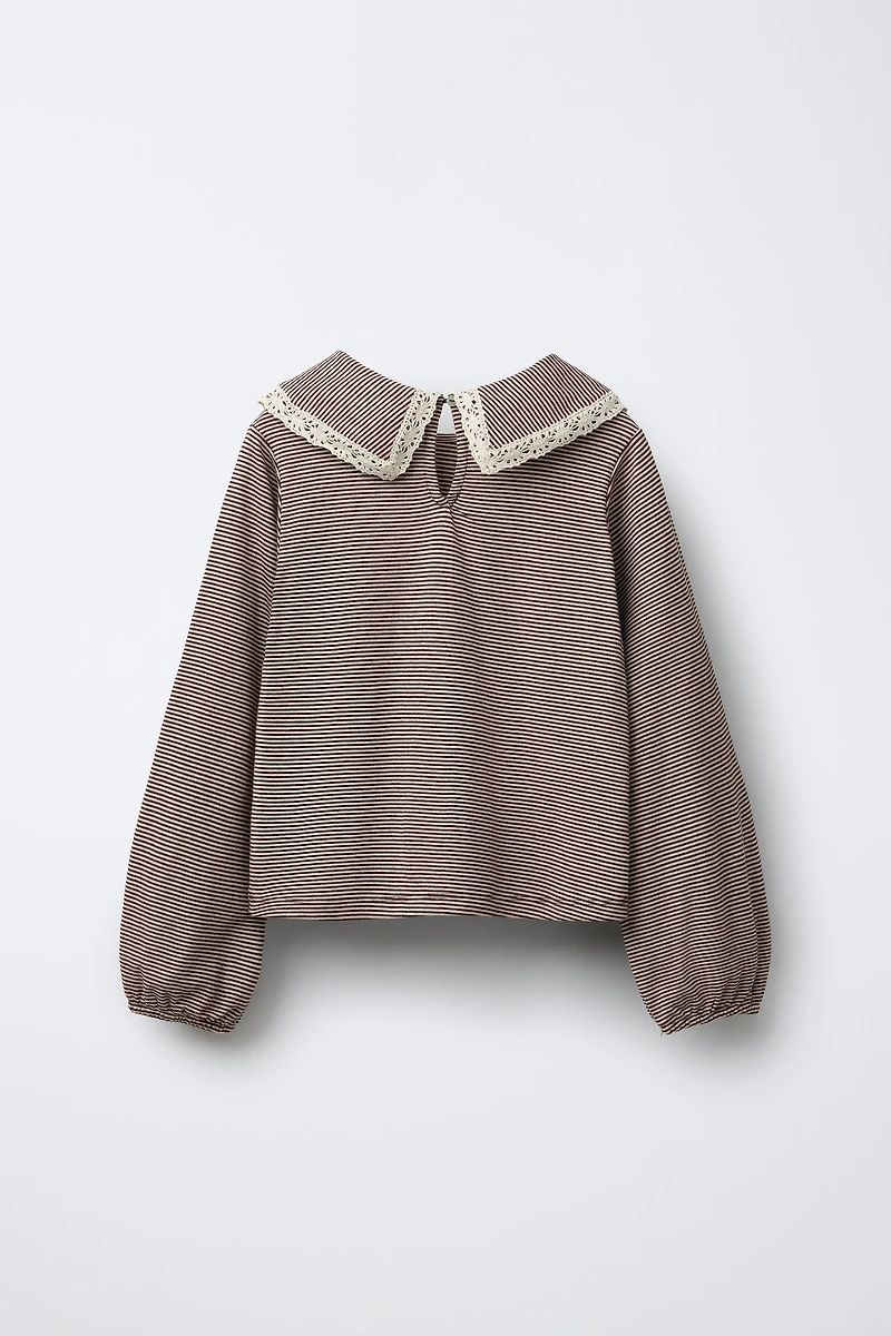 STRIPED PETER PAN COLLAR LACE T-SHIRT