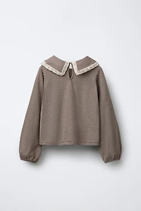 STRIPED PETER PAN COLLAR LACE T-SHIRT