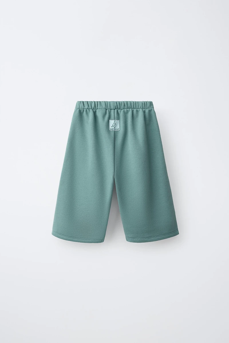 DUCK LABEL WIDE LEG FLEECE PANTS