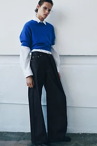 ZW COLLECTION RELAXED PLEATED MID-RISE JEANS