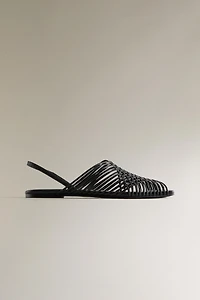 CRISS-CROSS STRAP LEATHER SANDALS