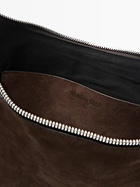 Split leather half-moon bag