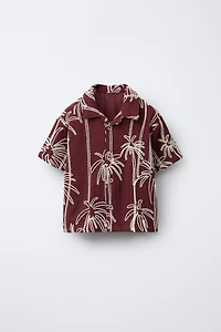 EMBROIDERED PALM TREE TEXTURED SHIRT
