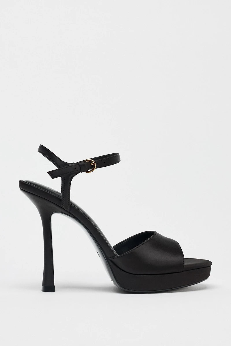 SATIN-EFFECT HEELED SANDALS