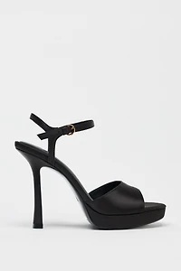SATIN-EFFECT HEELED SANDALS