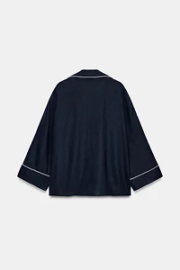 LINEN BLEND SHIRT WITH CONTRAST PIPING