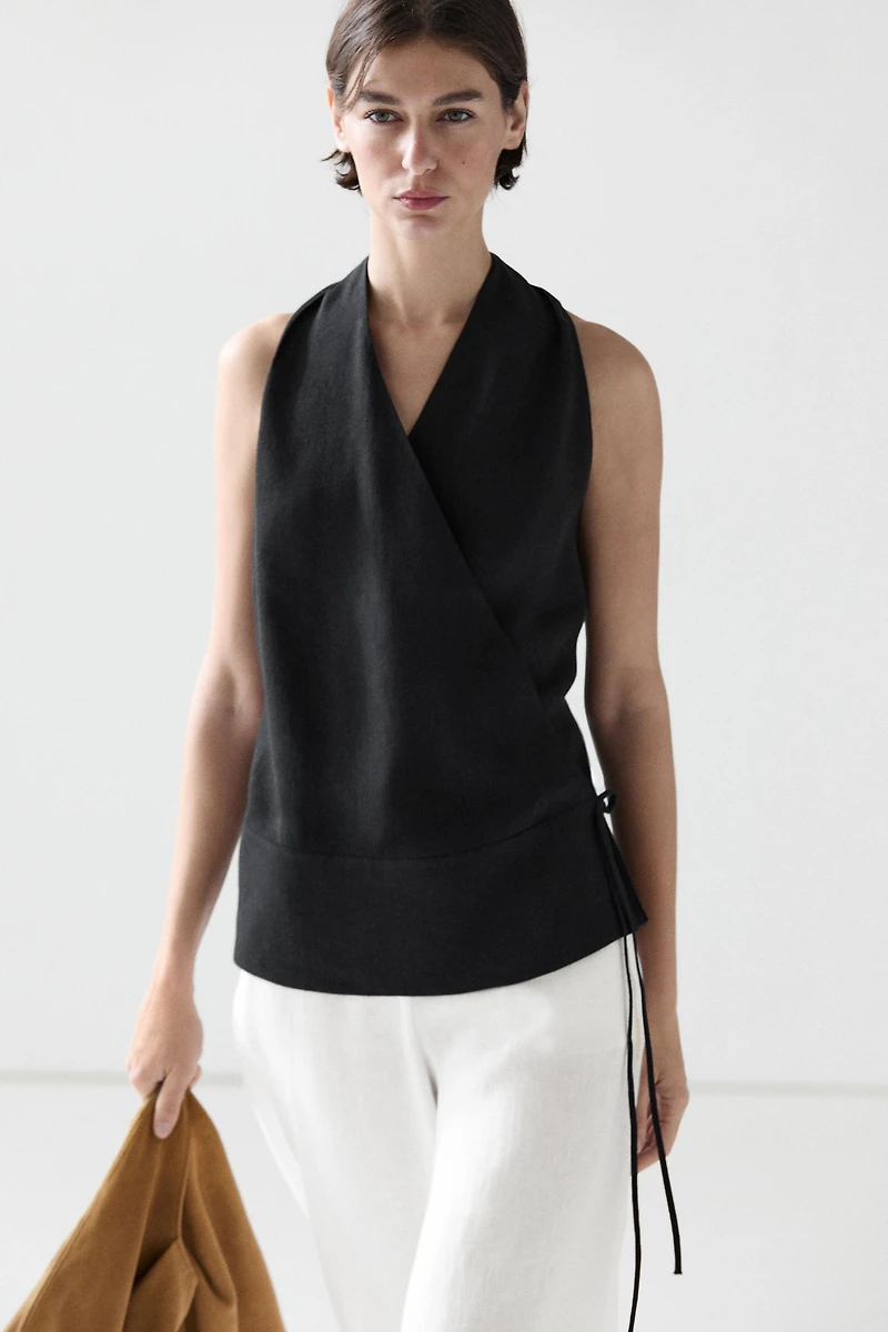 Draped surplice top with corset belt detail