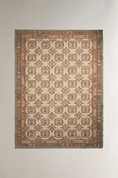 FLORAL PRINT IUTE AREA RUG