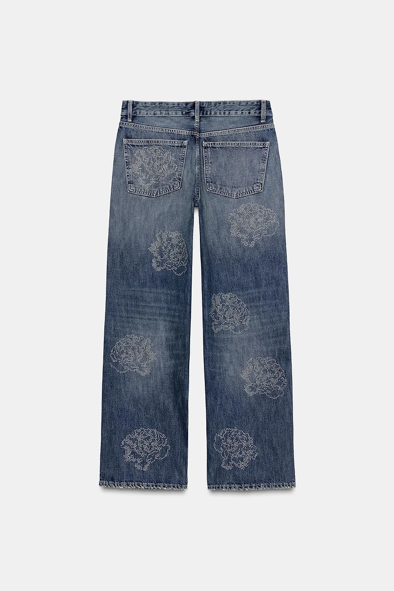 HI-RISE FLORAL TRF BARREL JEANS