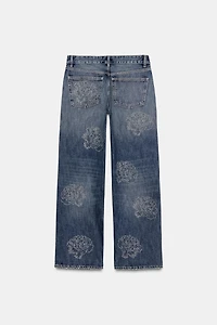 HI-RISE FLORAL TRF BARREL JEANS