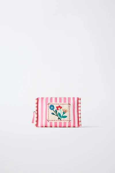 EMBROIDERED STRIPED TOILETRY BAG