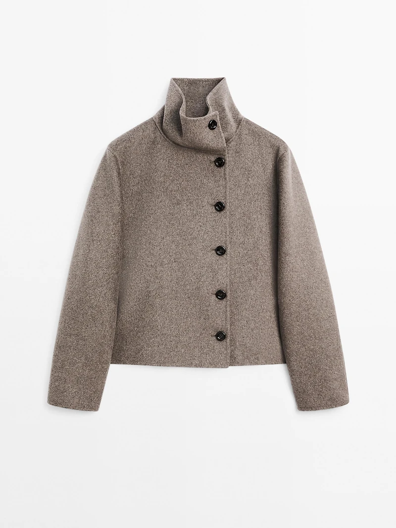 Manteau court à col montant en laine mélangée