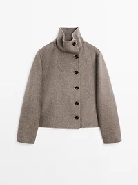 Manteau court à col montant en laine mélangée