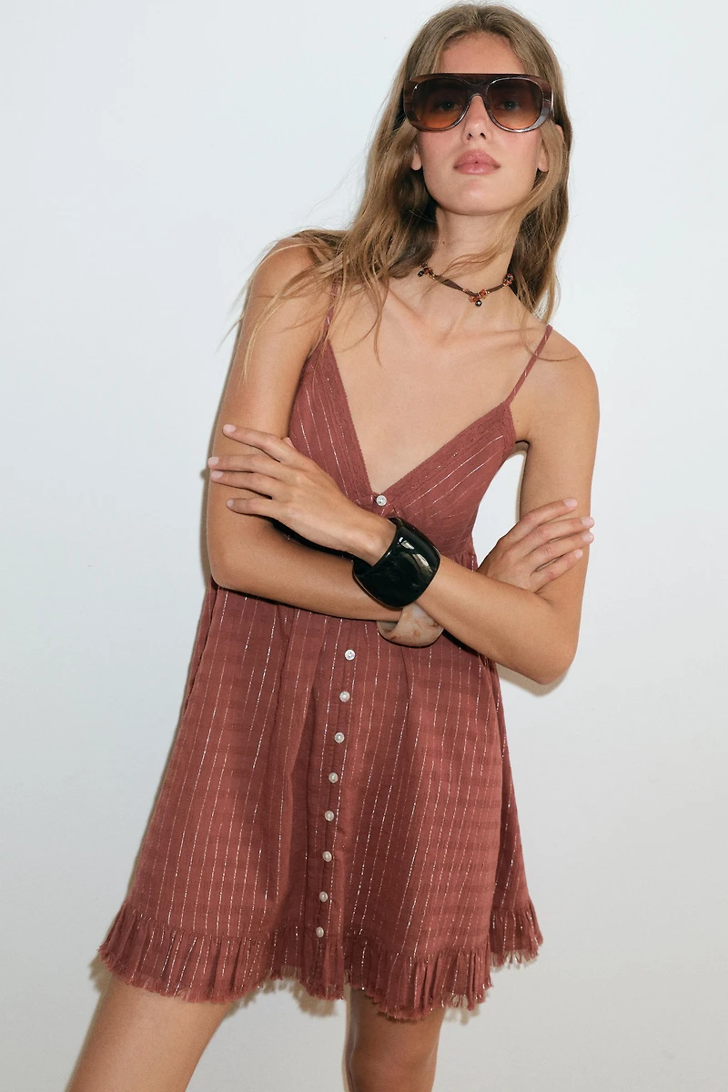 METALLIC STRIPED MINI DRESS