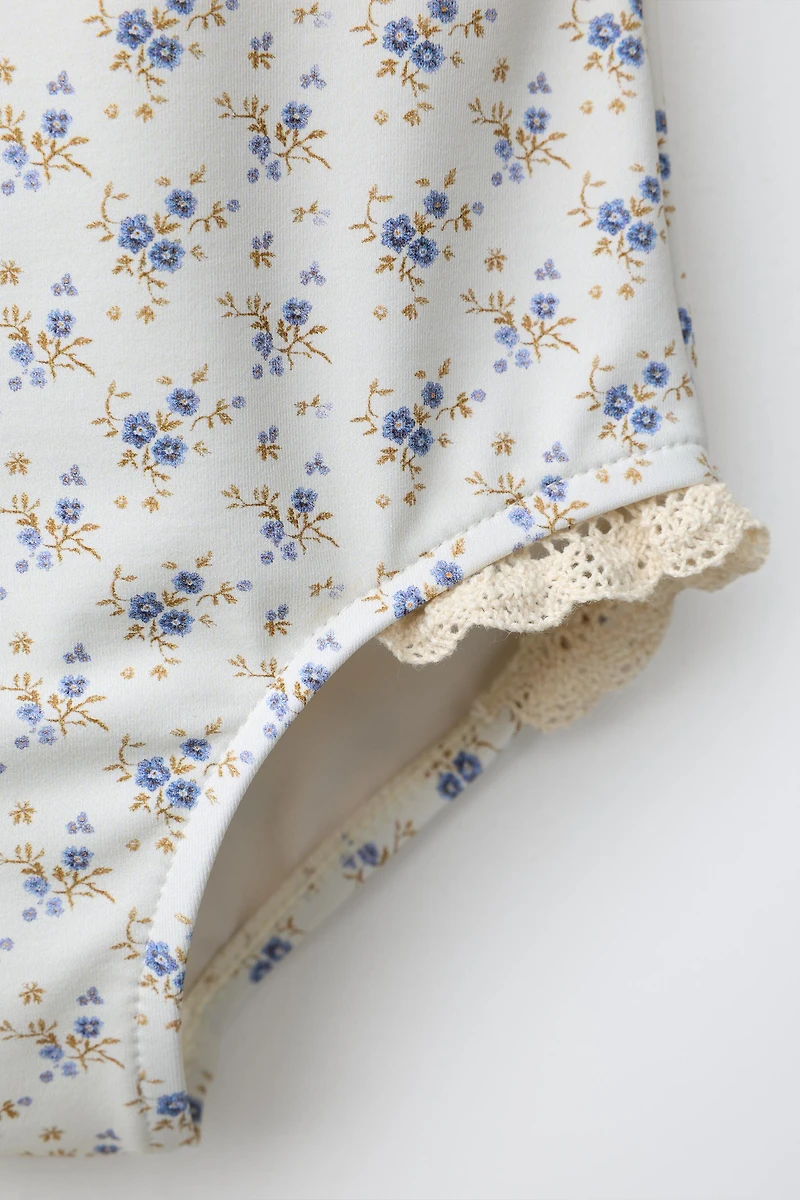 2-6 YEARS/ LACE TRIM FLORAL SWIMSUIT