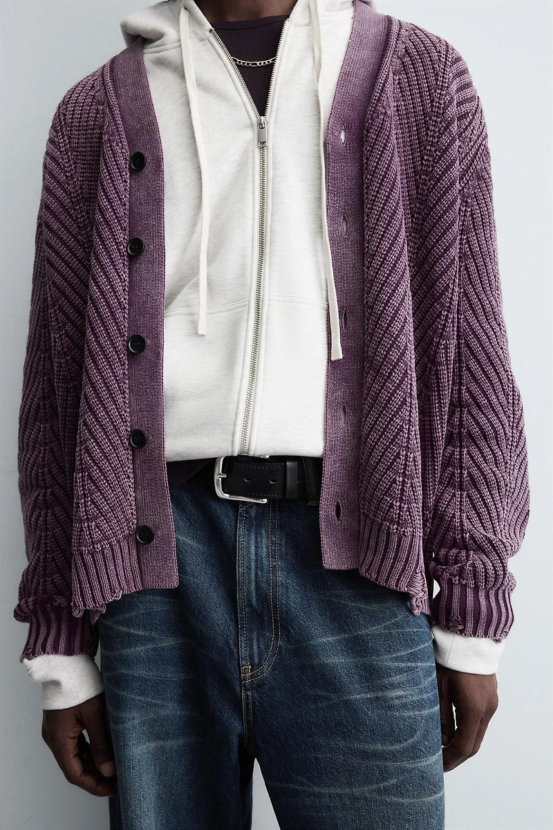 TEXTURED CARDIGAN WITH DISTRESSED EFFECT
