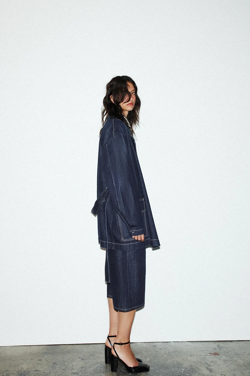 TRF DENIM SHORT TRENCH COAT