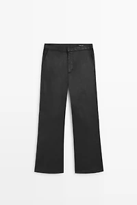 Rubberised cropped flare pants