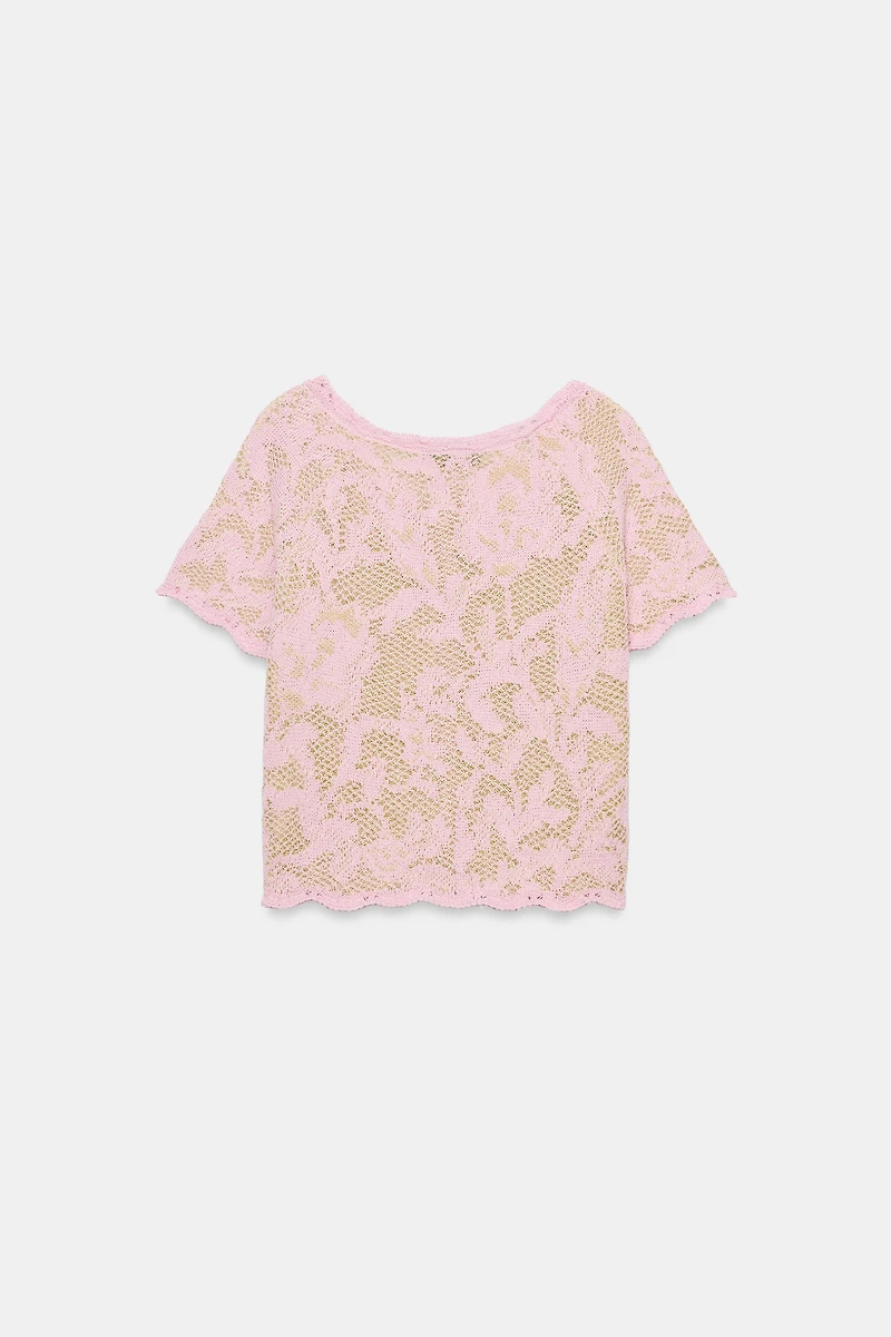 SHORT SLEEVE JACQUARD CARDIGAN