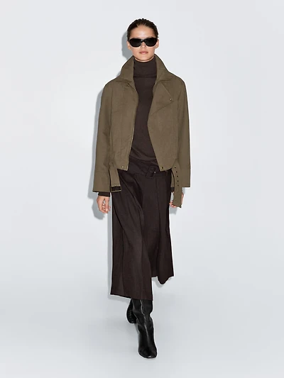 Cotton blend jacket with belt detail