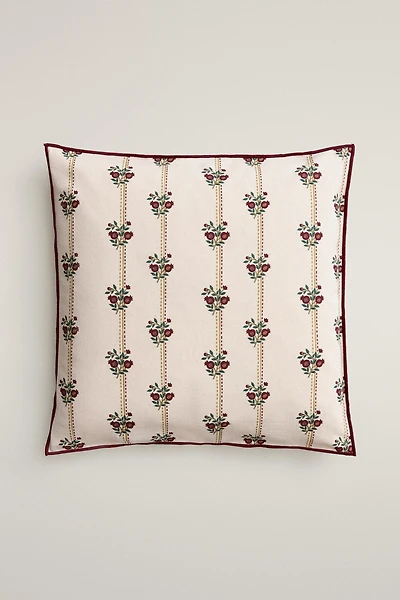 STRIPED AND FLORAL THROW PILLOW COVER