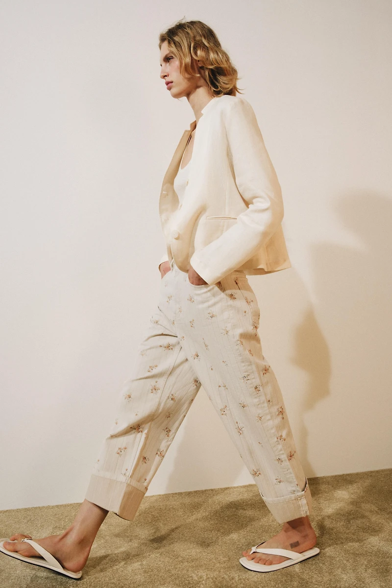 ZW COLLECTION MID-RISE TAPERED FLORAL JEANS