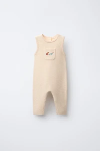 EMBROIDERED ELEPHANT KNIT OVERALLS