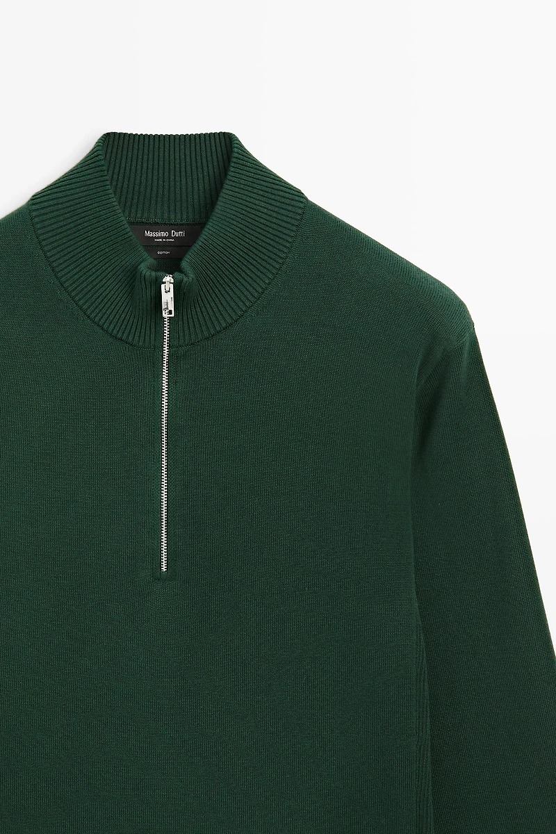 Mock neck zip knit sweater