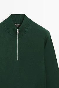 Mock neck zip knit sweater