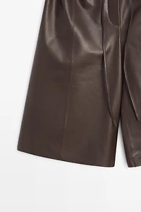 Long nappa leather Bermuda shorts