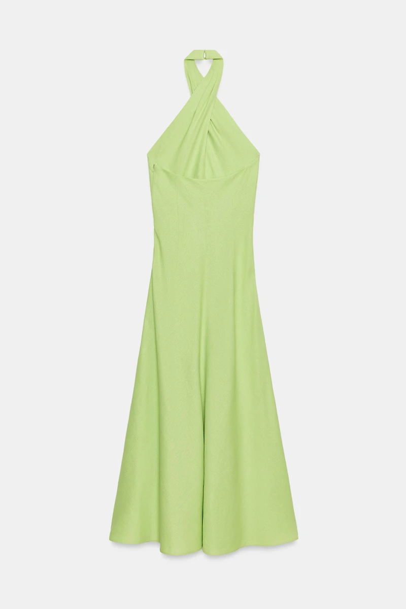 LINEN MIDI HALTER DRESS