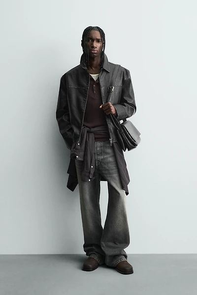 WASHED FAUX LEATHER JACKET