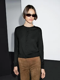 Wool blend knit cardigan with crew neck