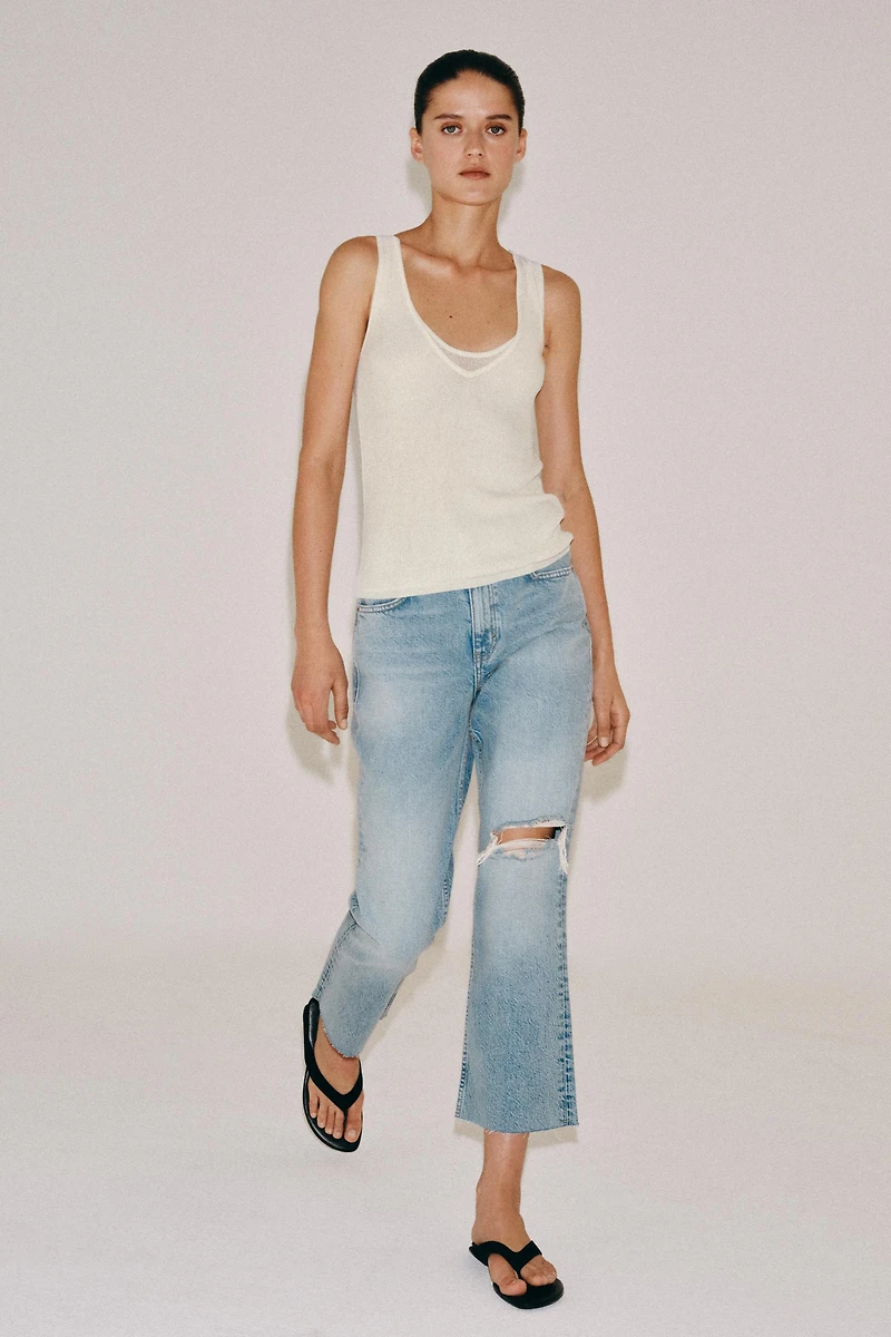 ZW COLLECTION RELAXED BOOTCUT MID-RISE CROPPED JEANS